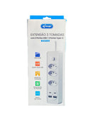Extensão 3 BOCAS + USB + Tipo C
