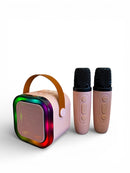 CAIXA DE SOM MINI COM 2 MICROFONES KARAOKÊ