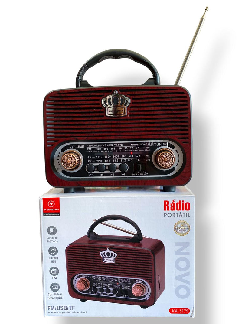 RÁDIO RETRÔ CLÁSSICO PORTÁTIL KAPBOM KA-3179
