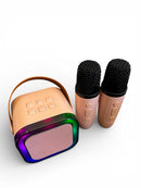 CAIXA DE SOM MINI COM 2 MICROFONES KARAOKÊ