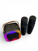 CAIXA DE SOM MINI COM 2 MICROFONES KARAOKÊ