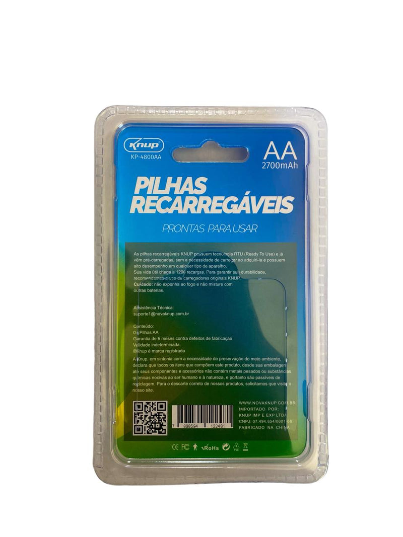 Kit 4 Pilhas Recarregáveis KNUP AA