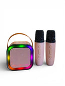 CAIXA DE SOM MINI COM 2 MICROFONES KARAOKÊ