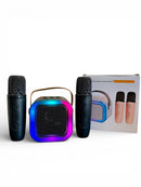 CAIXA DE SOM MINI COM 2 MICROFONES KARAOKÊ