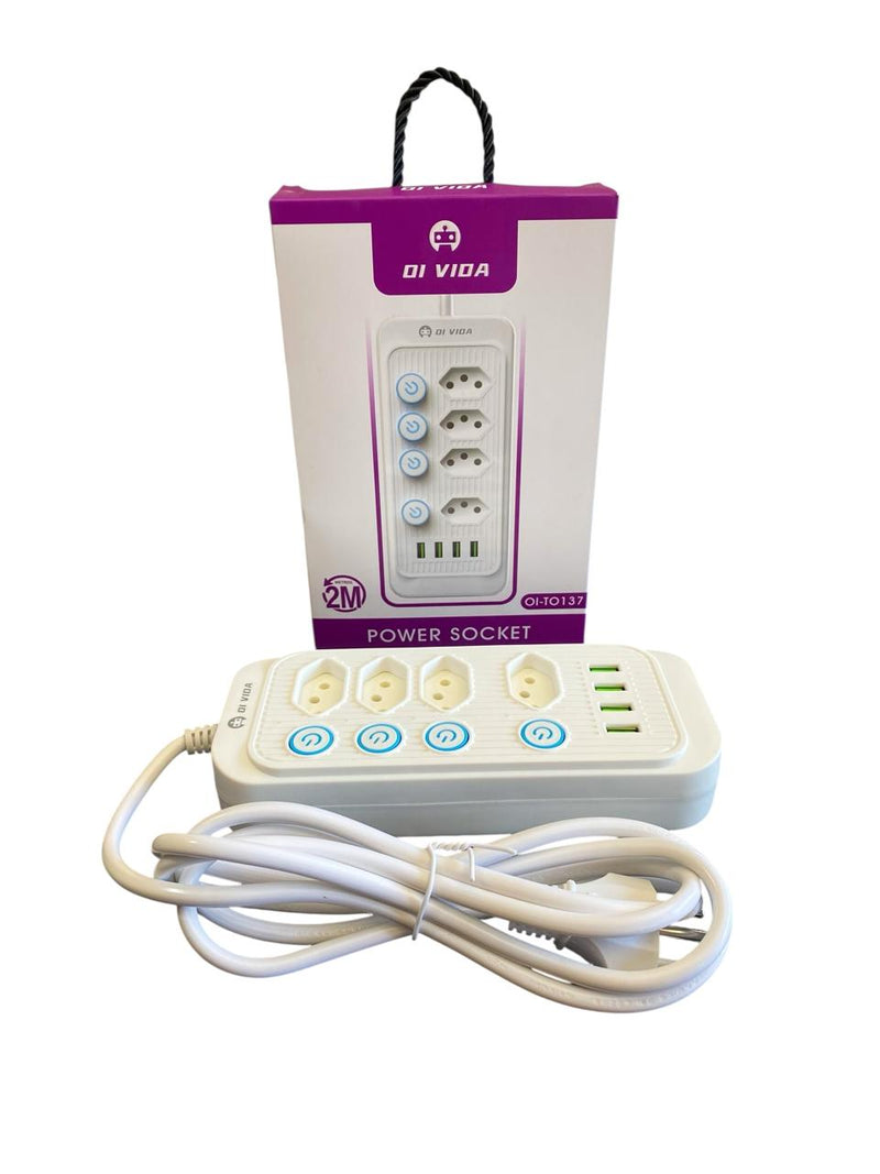 EXTENSÃO ELÉTRICA 2 METROS 4 BOCAS + 4 BOCAS USB