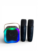 CAIXA DE SOM MINI COM 2 MICROFONES KARAOKÊ